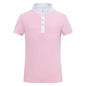 Kinder-Reit-Shirt mit Stehkragen und kurzen Ärmeln in Candy Floss Farbe für den Wettkampf oder das tägliche Reiten